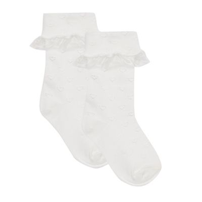 Pack of two girls' white heart textured frill socks
